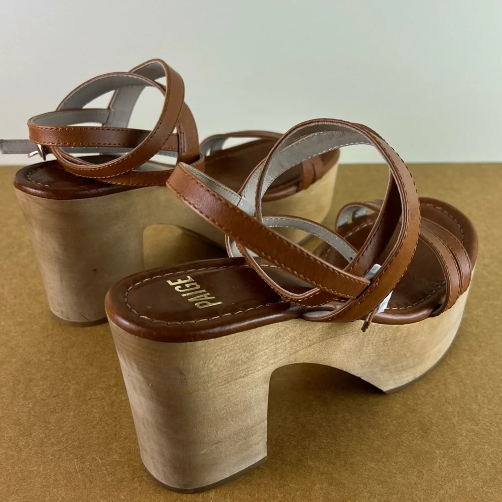NEW PAIGE BROWN LEATHER CLOG SANDALS - Picture 4 of 12